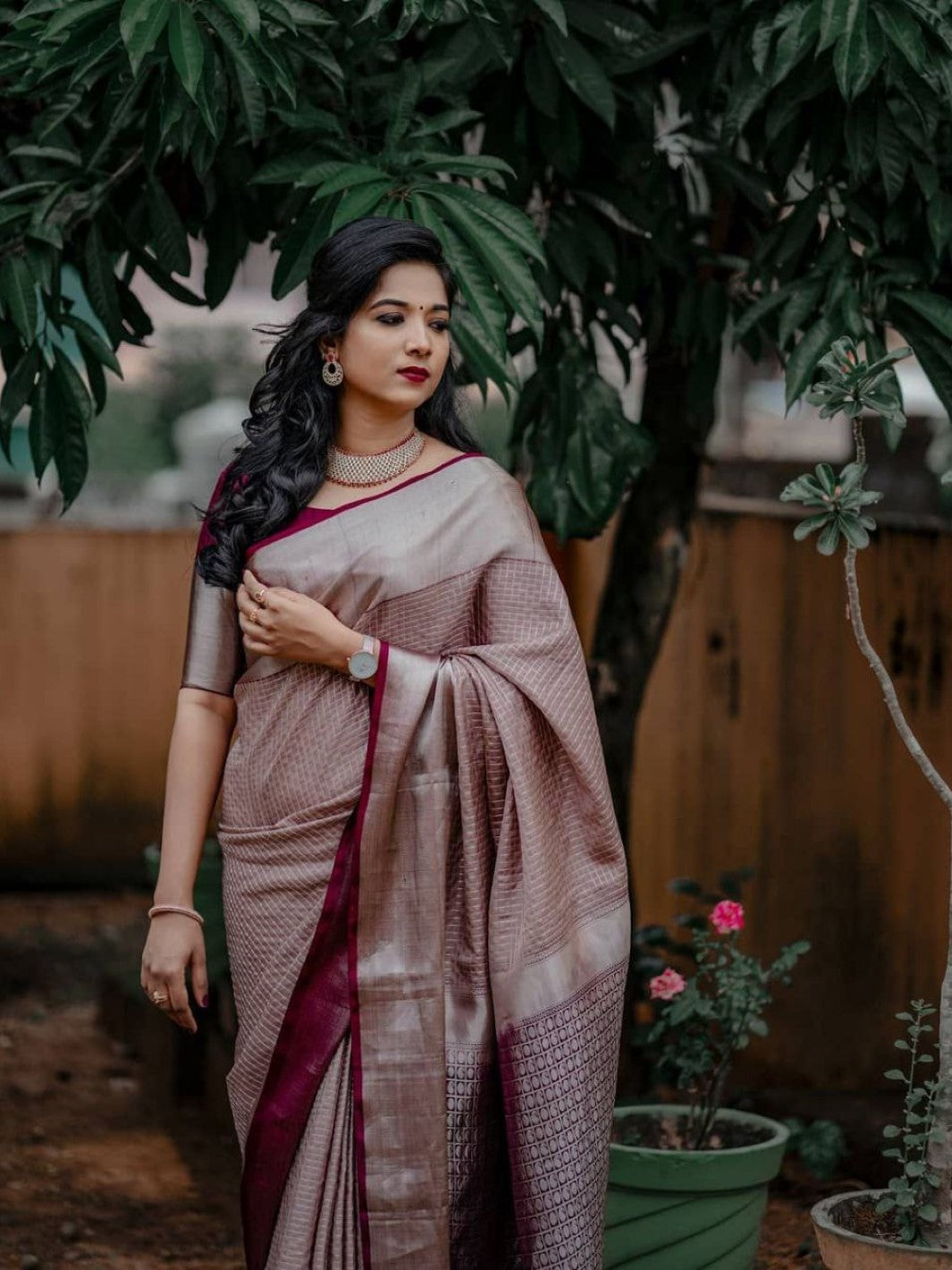 Maroon Muslin Silk Saree (Blouse Not Included) -