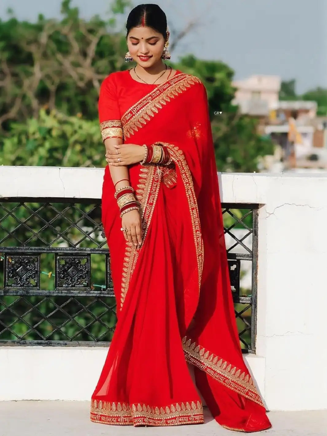 Hot Red Heavy Pallu Silk Saree